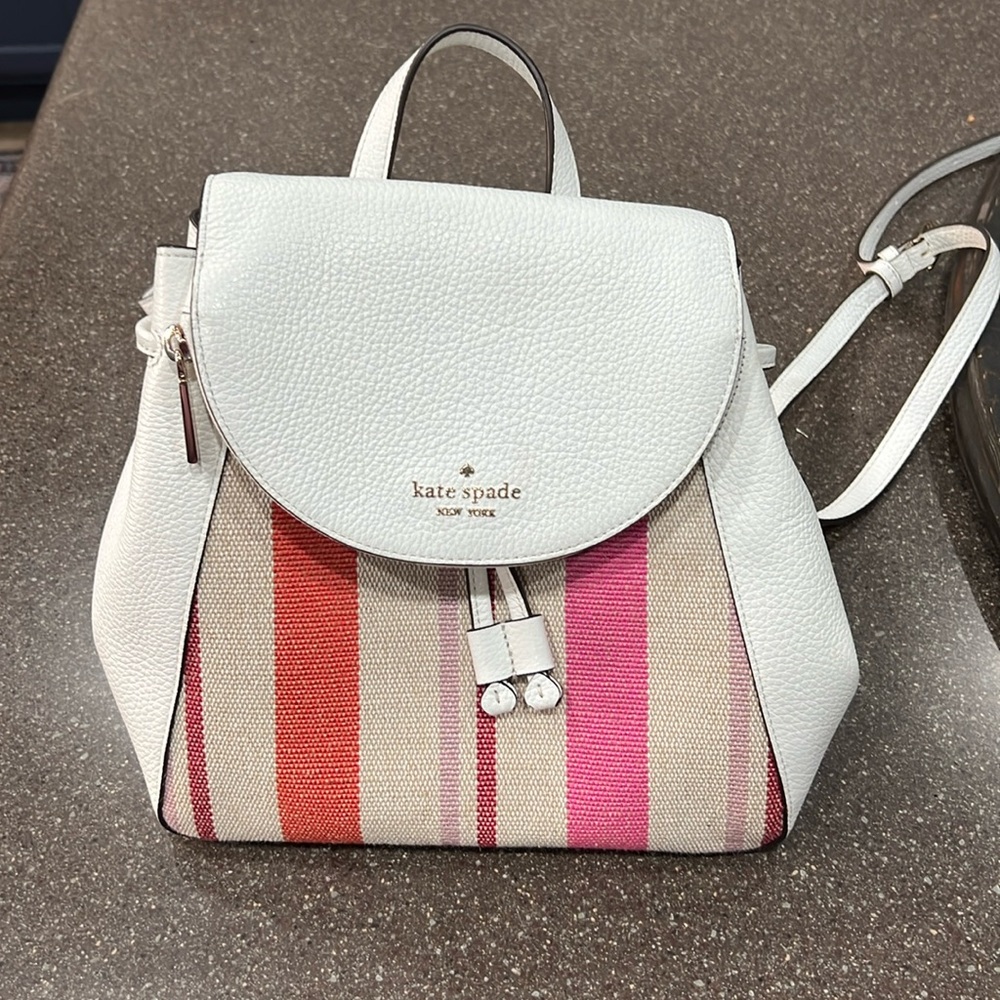 KATE SPADE LEILA MD FLAP  BACKPACK STRIPED CANVAS Gently used condition!